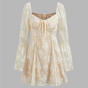Cream Floral Lace Knotted Mini Dress